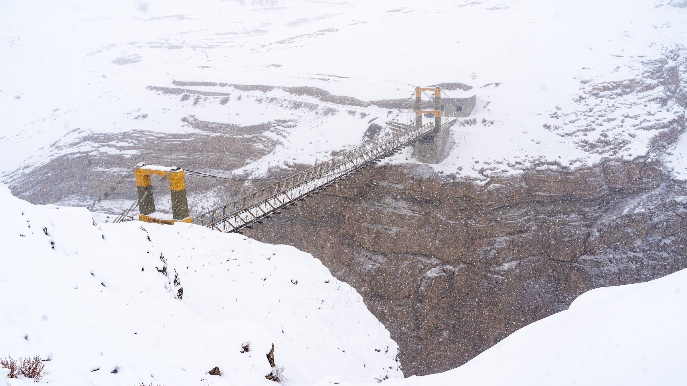 Chicham bridge in snow, Spiti