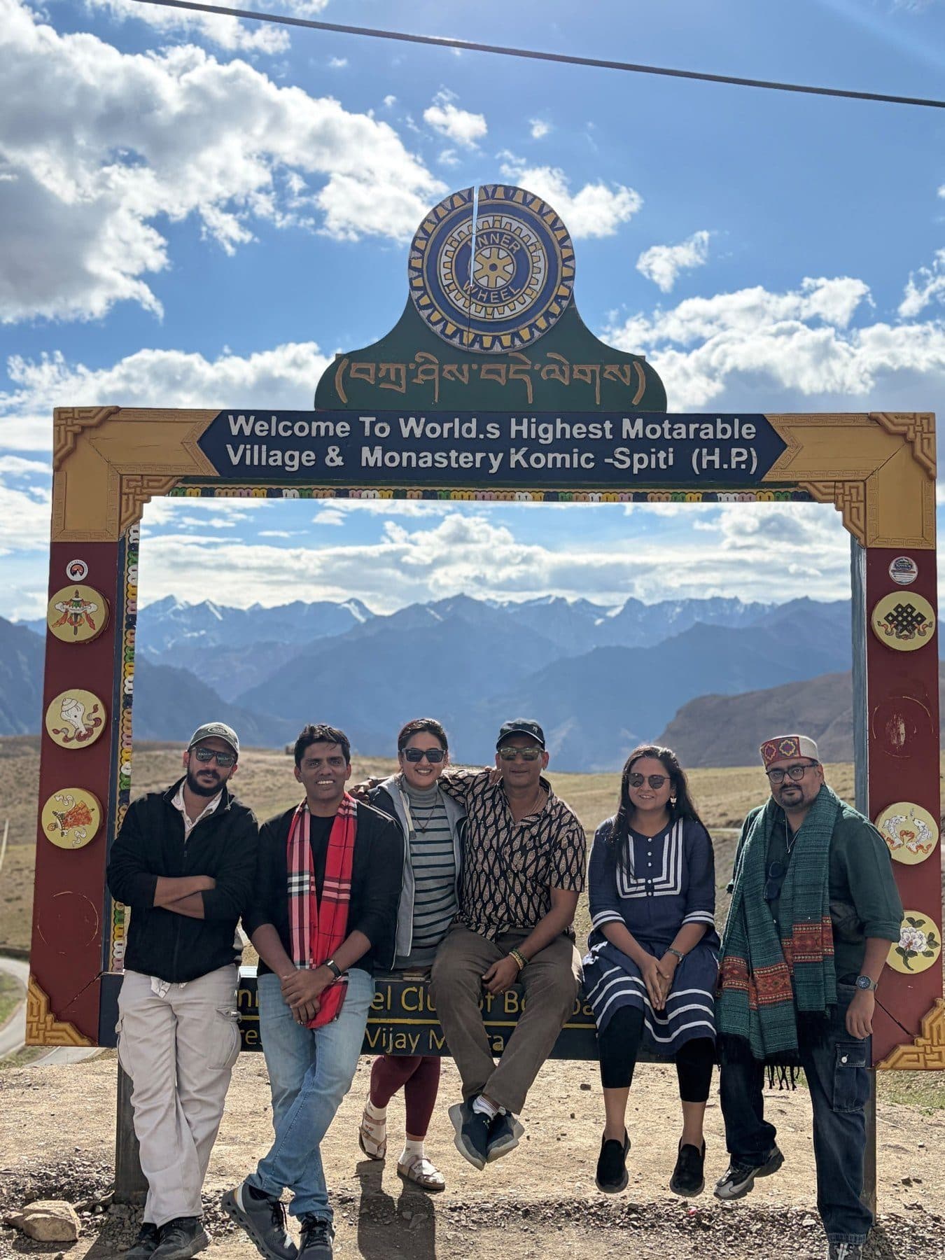 Gear & Adventure travellers at the Komic welcome gate in Spiti